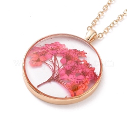 Collier pendentif en résine de fleur véritable pressée à sec, collier tour de cou en alliage d'or clair pour femme, rose chaud, 19.69 pouce ~ 20.47 pouces (50~52 cm)