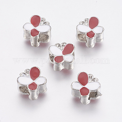 Alloy European Beads, Large Hole Beads, with Enamel, Butterfly, Platinum, Red, 11x12x8mm, Hole: 5mm