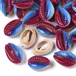 Bedruckte natürliche Kaurimuschel Perlen, kein Loch / ungekratzt, Regenbogen-Stil, Farbig, 18~21x12~15x7 mm