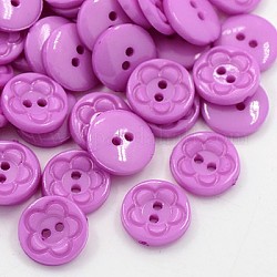Акриловые кнопки швейные для дизайна одежды, пластиковые пуговицы , 2-луночное, окрашенные, плоские круглые с цветочным узором, средне орхидеи, 12.5x3 мм, отверстие : 1 мм