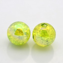 AB Color Crackle Acrylic Round Beads, Half Drilled, Yellow, 16mm, Hole: 3mm