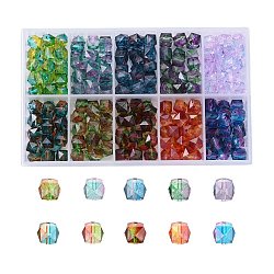 Perles acryliques craquelées transparentes peintes à la bombe, deux tons, facette, polygone, couleur mixte, 10x10x9.5mm, Trou: 1.8mm, à propos 23~27pcs / couleur, 230~270 pcs / boîte