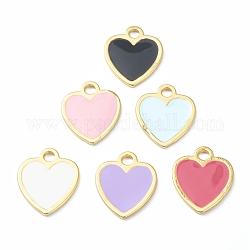 Brass Enamel Pendants, Long-Lasting Plated, Heart, Golden, Mixed Color, 18x14.5x1mm, Hole: 2mm