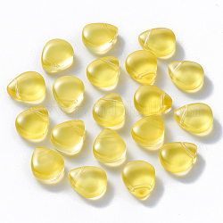 Perlas de vidrio pintadas para hornear, cuentas perforadas superiores, imitación de jade, lágrima, amarillo, 12.5x10.5x5.5mm, agujero: 0.9 mm