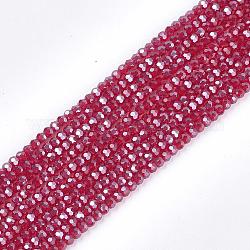 Electroplate Glass Bead Strands, Pearl Luster Plated, Faceted(32 Facets), Round, Dark Red, 4mm