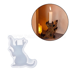 Moules en silicone pour chandelier en forme de chat, jolis, moules en résine pour bougeoirs, Moule de moulage en résine époxy bricolage pour bougies coniques, moule pour bougeoir, blanc, 14.5x10.5x3.15 cm, Diamètre intérieur: 11.9x9.2 cm