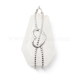 Natural Quartz Crystal Pendants, Hexagon Charm, with Stainless Steel Color Plated 304 Stainless Steel Heart Findings and Jump Rings, 36~36.5x19.5~20x12~14mm, Hole: 2mm