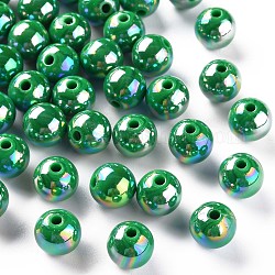 Abalorios acrílicos opacos, color de ab chapado, redondo, verde, 10x9mm, agujero: 2 mm, aproximamente 940 unidades / 500 g