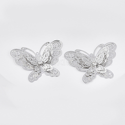 Brass Filigree Joiners Links, with Crystal Rhinestone, Butterfly, Platinum, 37x50x9mm, Hole: 1.2mm