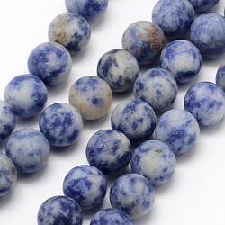 Brins de perles rondes en jaspe de tache bleue naturelle, mat, ronde, 10mm, Trou: 1mm, Environ 38 pcs/chapelet, 14.9 pouce
