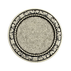 Tibetan Style Alloy Brooch Cabochon Settings, Lead Free & Cadmium Free, Antique Silver, Flat Round Tray: 30mm, 41.5x2mm, Pin: 0.5mm