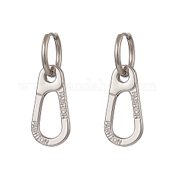Rack Plating Alloy Hollow Out Teardrop with Word Fashion Dangle Hoope Earrings, Ion Plating(IP) 304 Stainless Steel Jewelry for Women, Platinum, 37mm, Pin: 1mm