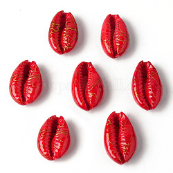 Perles de coquillage cauri naturelles, pas de trous / non percés, teint et drawbench, rouge, 18~22x12~14x7~8mm