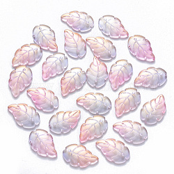 Pendenti in vetro trasparente spray bicolore, con polvere di scintillio, foglia, perla rosa, 23.5x15x3.5mm, Foro: 1.5 mm