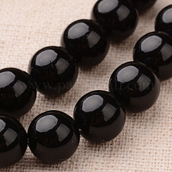 Grado redonda pulida una concha perla hebras, negro, 6mm, agujero: 1 mm, aproximamente 64 pcs / cadena, 15.7 pulgada