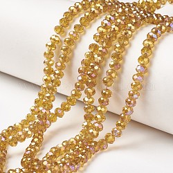 Chapelets de perles en verre transparent électrolytique, plein arc-en-plaqué, facette, rondelle, verge d'or, 3x2mm, Trou: 0.8mm, Environ 150~155 pcs/chapelet, 15~16 pouce (38~40 cm)