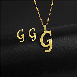 Golden Stainless Steel Initial Letter Jewelry Set, Stud Earrings & Pendant Necklaces, Letter G, No Size