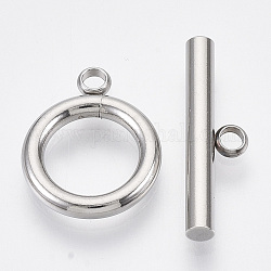 304 fermagli a levetta in acciaio inox, anello, colore acciaio inossidabile, Anello: 15x12x2 mm, Foro: 1.8 mm, bar: 19x5.5x2.5 mm, Foro: 1.8 mm