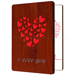 MDF Greeting Card & Paper Envelope with Bowknot, Rectangle with Hollow Pattern, Heart Pattern, 150~173x110~124x7mm, 2pcs/set
