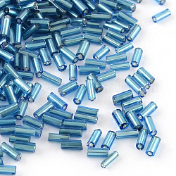 Glass Bugle Beads, Silver Lined, Dodger Blue, 4~4.5x2mm, Hole: 1mm, about 450g/bag, 14000pcs/bag