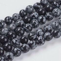 Naturschneeflocke Obsidian Perlen Stränge, Runde, Schwarz, 6 mm, Bohrung: 1 mm