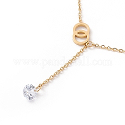 Anello e collana con pendente in zirconi chiari, placcatura ionica (ip) 304 gioielli in acciaio inossidabile per donna, oro, 16.10 pollice (40.9 cm)