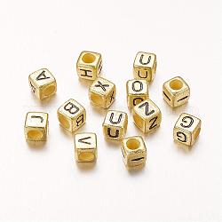 Cubo d'oro lettere misti perle acriliche per la presa di collana, foro orizzontale, circa6 mm di diametro, Foro: 3 mm, circa 250pcs/50g