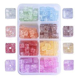 240Pcs 8 Colors Crackle Glass Beads, Dyed & Heated, Cube, Mixed Color, 6x6x6mm, Hole: 1.4mm, 30pcs/color