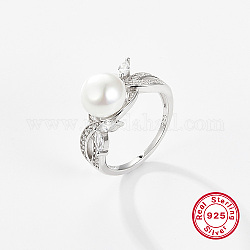 925 anillo de dedo de plata de primera ley con baño de rodio, con la perla, Platino, nosotros tamaño 7 (17.3 mm)