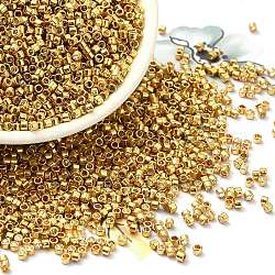 Abalorios de la semilla de cristal electrochapa, colores metálicos, cilindro, oro chapado, 2x1.5mm, agujero: 1 mm, aproximamente 58967 unidades / libra