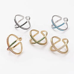 Micro cuivres ouvrent zircone cubique anneaux de manchette, anneaux ouverts, criss cross anneaux, anneaux doubles, x anneaux, Plaqué longue durée, couleur mixte, nous taille 7 1/4 (17.5mm)