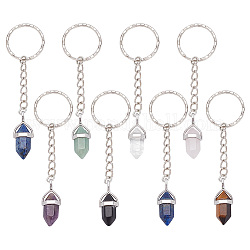 Porte-clés de pierres précieuses naturelles de balle, avec fermoir porte-clés en fer, 8.8 cm, 8 pièces / kit