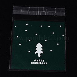 Прямоугольник мешки ОПП целлофан на Рождество, с деревом рисунком, темно-зеленый, 13x9.9 см, односторонний толщина: 0.035 mm, внутренней меры: 9.9x9.9 см, около 95~100 шт / упаковка