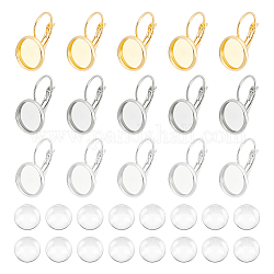UNICRAFTALE 30 Sets 10mm 304 Stainless Steel Leverback Earring Bezel Tray Flat Round Blank Earring Cabochons Tray Earring Components Blank Dome Earrings with Glass Cabochons for Earrings Making