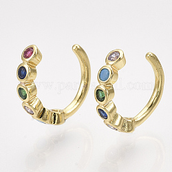 Brass Cubic Zirconia Cuff Earrings, Golden, Colorful, 10.5x3mm