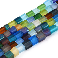 Transparent Frosted Glass Bead Strands, Rectangle, Colorful, 3~8.5x3.5~4x3.5~4mm, Hole: 1.2mm, about 96~101pcs/strand, 15.16 inch~15.55 inch(38.5~39.5cm)