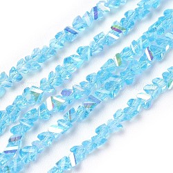 Galvanisierte Glasperlen Stränge, ab Farbe plattiert, facettiert, Dreieck, Deep-Sky-blau, 3~3.5x2~3x2~3 mm, Bohrung: 0.7 mm, ca. 176~180 Stk. / Strang, 13.4~15.3 Zoll (34~39 cm)