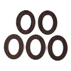 Pendentifs en bois de wengé naturel, non teint, charms anneau ovale, brun coco, 50x38x3.5mm, Trou: 2mm