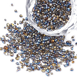 Perles de rocaille en verre plaqué, pour nail art accessoires de décoration, pas de trous / non percés, puce, Dodger bleu, 1.5~5x1.5~2x1.5~2mm, environ 450 g /sachet 