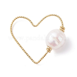 Copper Linking Rings, with Natural Cultured Freshwater Pearl, Heart, Golden, 21x24x1mm, Inner Diameter: 19.5x21.5mm