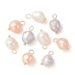 3 pendentif en perles d'eau douce naturelles de 3 couleurs., breloques pomme de terre avec boucles en laiton plaqué or, couleur mixte, 16~17x8~9x8~8.5mm, Trou: 2.5~3mm, 1 pc / couleur