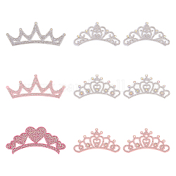 Fingerinspire 9Pcs 6 Styles Crown Non-woven Fabric Appliques, with Crystal AB Glass Rhinestone, Ornament Accessories, Mixed Color, 37~45x84~102x2~3mm