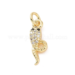 Brass Micro Pave Cubic Zirconia Pendants, with Jump Ring, Snake Charm, Golden, 15.5x5x2.5mm, Hole: 2.8mm