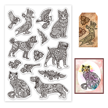 GLOBLELAND Pattern Pets Clear Stamps for DIY Scrapbooking Dogs Cats Birds Silicone Stamp Seals Transparent Stamps for Cards Making Photo Album Journal Home Decoration 6.3×4.33inc DIY-WH0448-0490