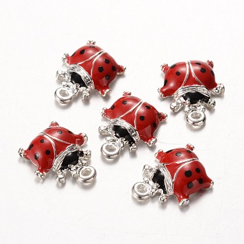 Breloques d'émail en alliage, coccinelle, rouge, longueur d'environ 16 mm ,  largeur de 14 mm, épaisseur de 4mm, Trou: 1mm