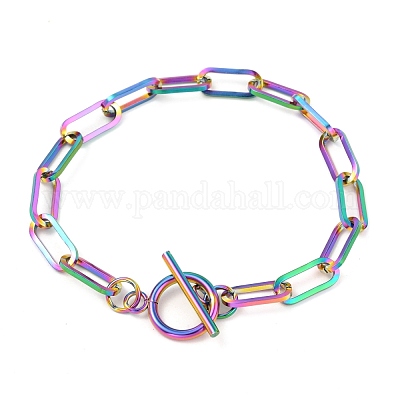 Paperclip Chain Bracelet Rainbow Plated Stainless Steel 