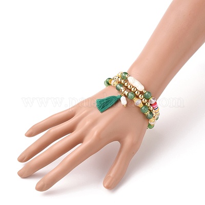 Edelstein mehrschichtige Stretch-Perlen-Armbänder Sets&nbsp;BJEW-JB05756-03-1
