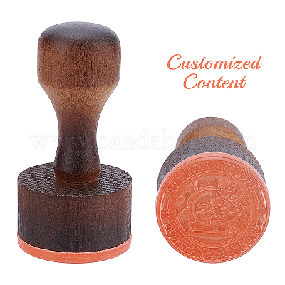 Custom Round Wood Rubber Hand Stamp, 4 Inch