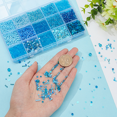 PandaHall Elite DIY Beads Jewelry Making Finding Kit, Including Glass Seed  Round & Bugle Tube & Plastic Paillette Donut and Flower Beads, Blue