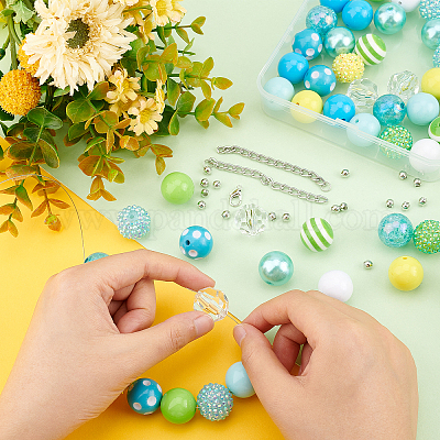 1 Set Blue 20mm Bubblegum Beads DIY Beaded Necklace Bracelet Making Kit for  Women Children Keychain Jewelry DIY Supplies Gifts